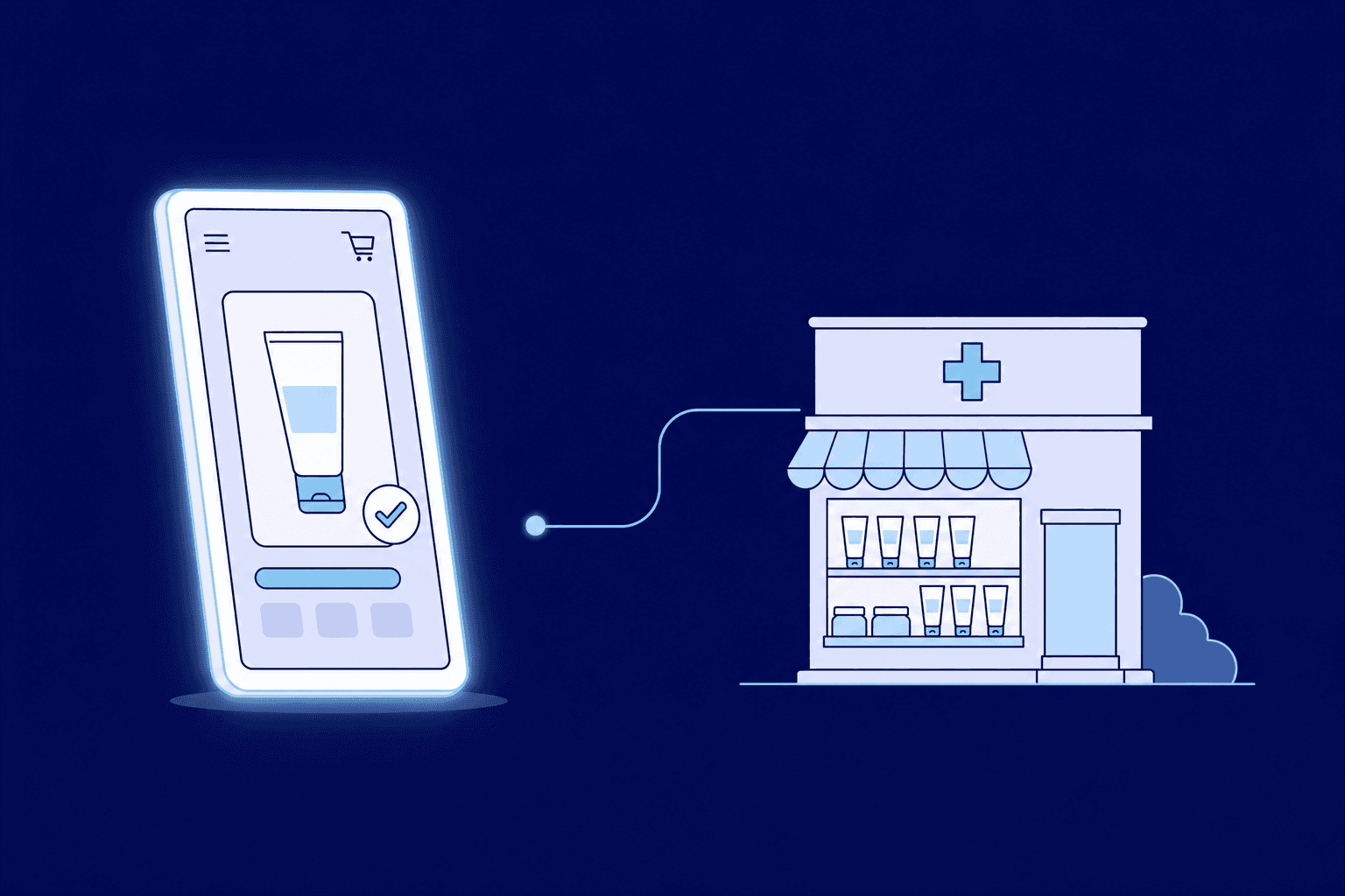 La tienda online de una farmacia real muestra una crema verificada, conectada a su local físico