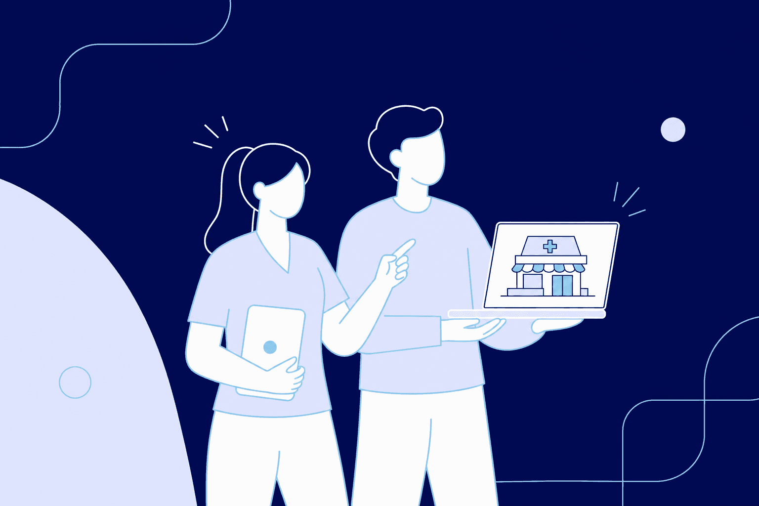 Los dos cofundadores de MTRYX construyendo juntos la tienda online de una farmacia de barrio y conectándola a internet
