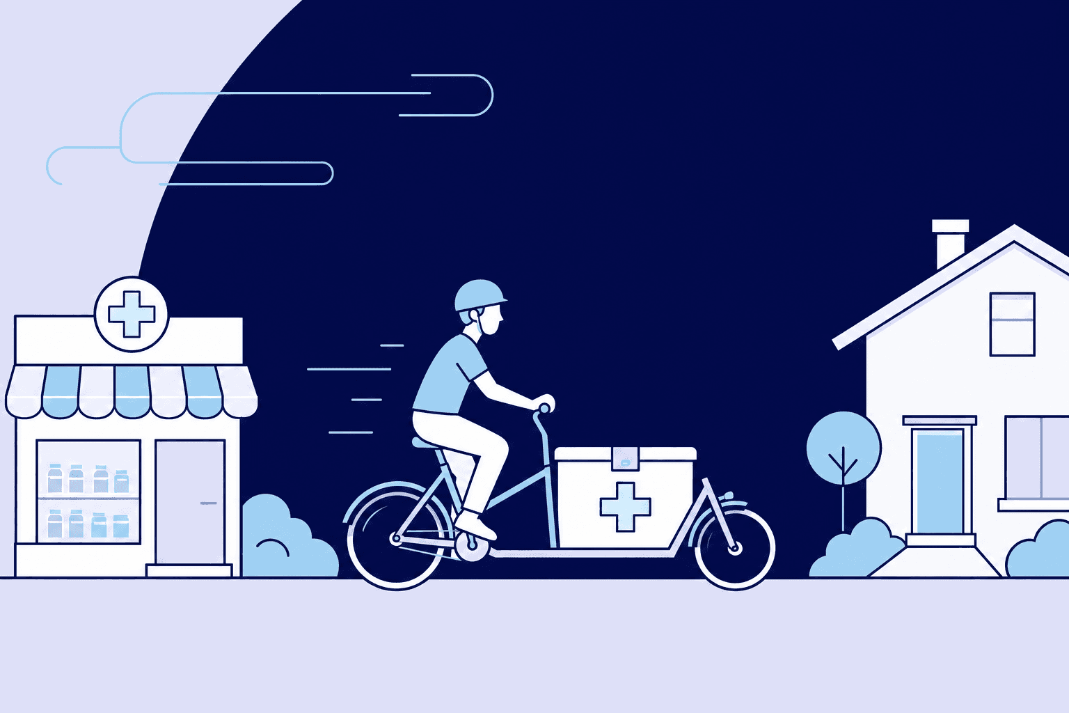 Reparto el mismo día en bici de carga desde la farmacia hasta casa del cliente