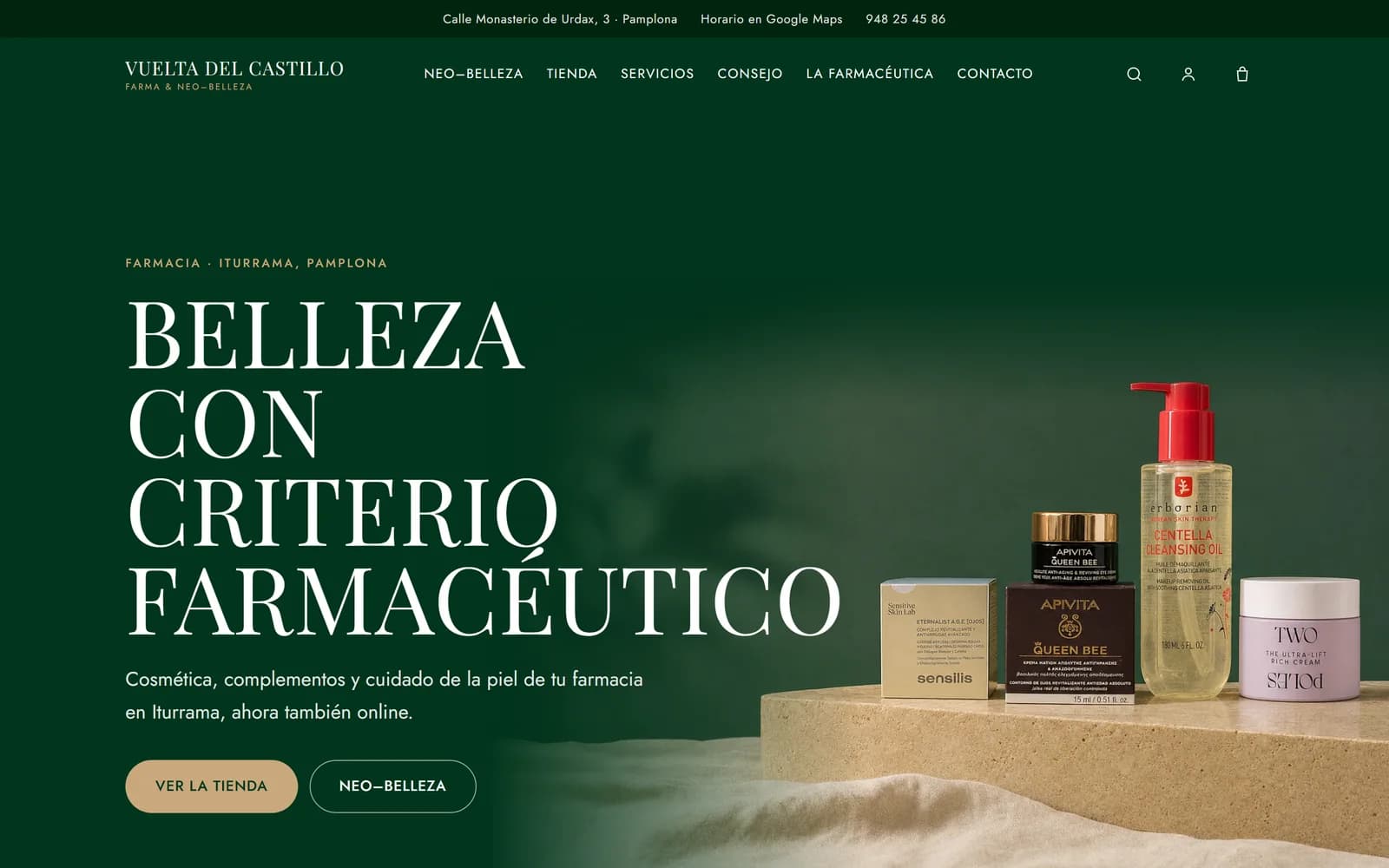 Portada de la web de Farmacia Vuelta del Castillo (farmavueltadelcastillo.es)